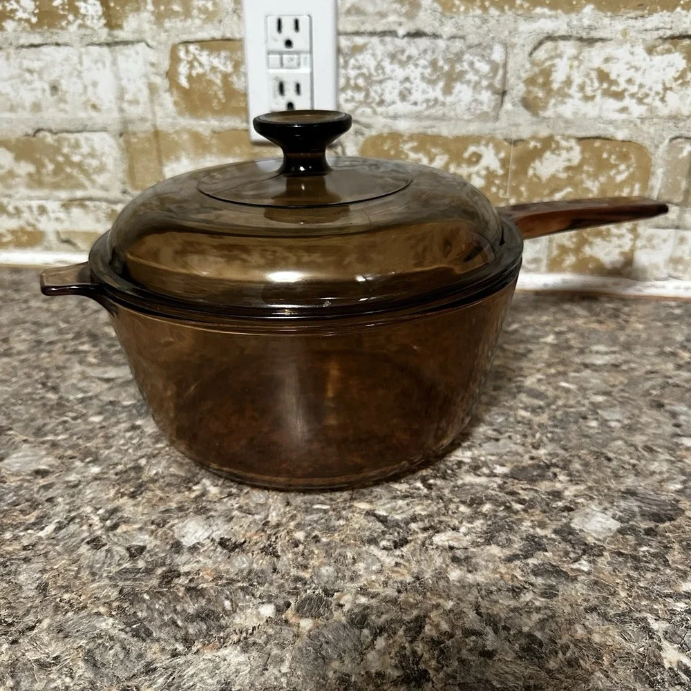 Vintage VISION by Corning 2.5L Sauce Pan With PYREX Lid V2.5C Amber USA